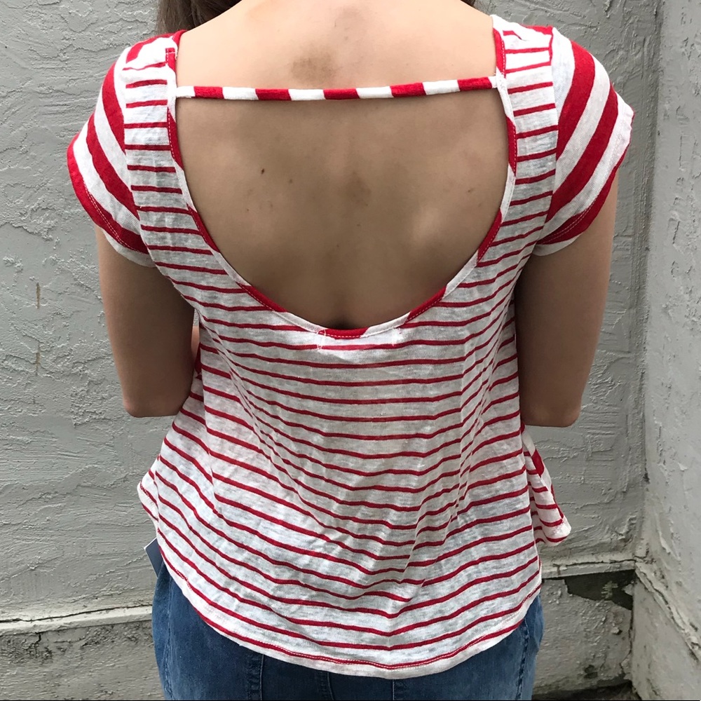 Red and White Striped Open Back Shirt - Picture 2 of 3